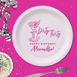 Trendy Pink Dirty Thirty 30th Birthday Paper Plates