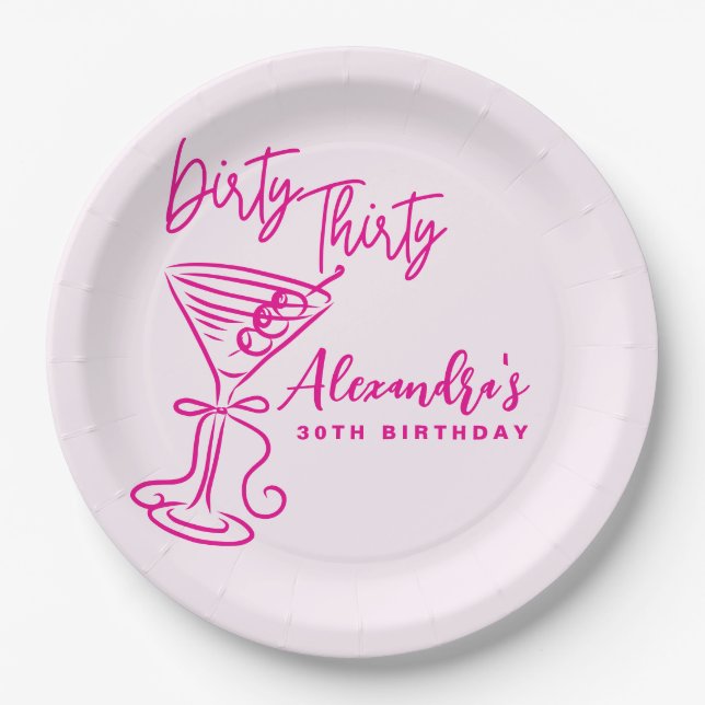 Trendy Pink Dirty Thirty 30th Birthday Paper Plates (Front)