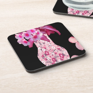 Trendy Pink Ditsy Floral Beverage Coaster