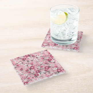 Trendy Pink Ditsy Floral Glass Coaster