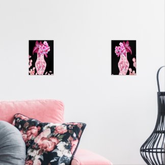 Trendy Pink Ditsy Floral Wall Art Sets
