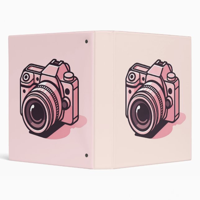 Trendy Pink DSLR Camera Photography Personalized 3 Ring Binder (Background)