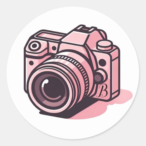 Trendy Pink DSLR Camera Photography Personalized Classic Round Sticker
