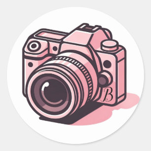 Trendy Pink DSLR Camera Photography Personalized Classic Round Sticker