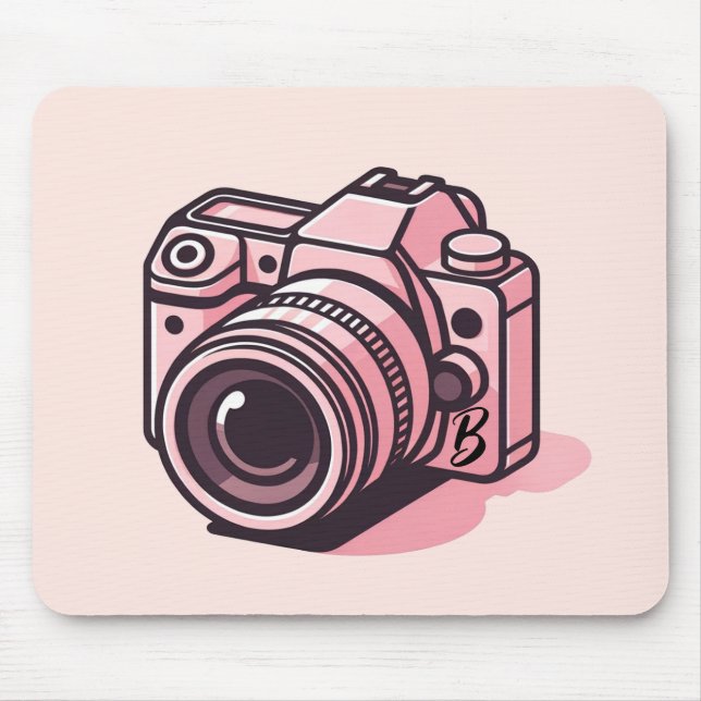 Trendy Pink DSLR Camera Photography Personalized Mouse Pad (Front)