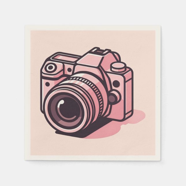 Trendy Pink DSLR Camera Photography Personalized Napkins (Front)