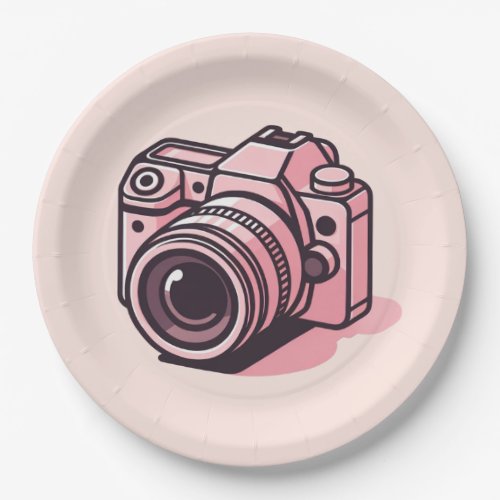 Trendy Pink DSLR Camera Photography Personalized Paper Plates