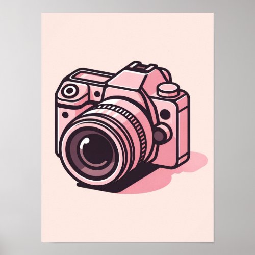 Trendy Pink DSLR Camera Photography Personalized Poster