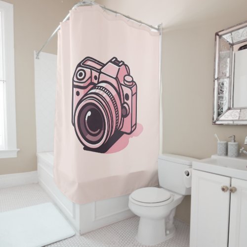 Trendy Pink DSLR Camera Photography Personalized Shower Curtain