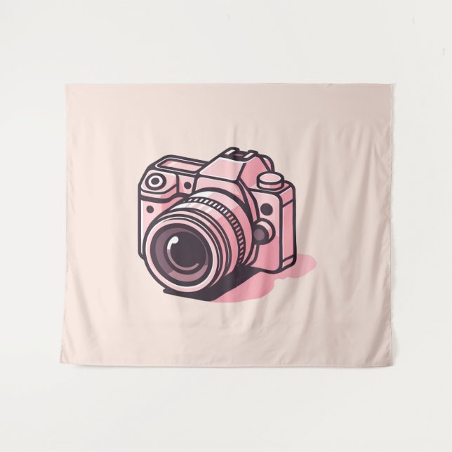 Trendy Pink DSLR Camera Photography Personalized Tapestry (Front (Horizontal))