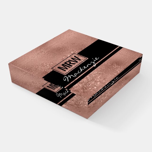 Trendy Pink Faux Glitter Monogram Paperweight (Angled)