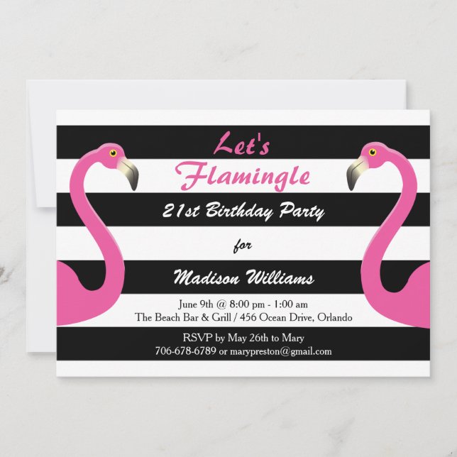 Trendy Pink Flamingo 21st Birthday Party Invite (Front)