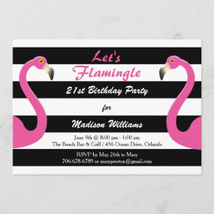 Trendy Pink Flamingo 21st Birthday Party Invite