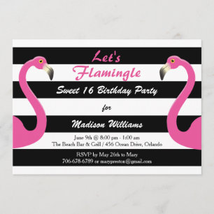 Trendy Pink Flamingo Sweet 16 Invitation