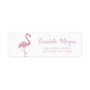 Trendy Pink Flamingo, White Address Label