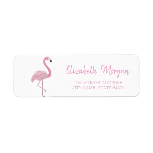 Trendy Pink Flamingo White Address Label