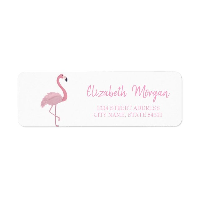 Trendy Pink Flamingo, White Address Label (Front)