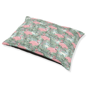 Trendy Pink Flamingoes Cute Palm Leafs Pattern Pet Bed