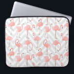 Trendy Pink Flamingos and Chevrons Pattern Laptop Sleeve<br><div class="desc">A whimsical trendy design featuring a pattern of pink flamingos over light gray and white chevron zig-zag pattern.</div>
