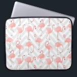 Trendy Pink Flamingos and Chevrons Pattern Laptop Sleeve<br><div class="desc">A whimsical trendy design featuring a pattern of pink flamingos over light gray and white chevron zig-zag pattern.</div>
