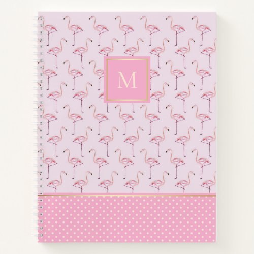 Trendy Pink Flamingos and Dots with Monogram Notebook