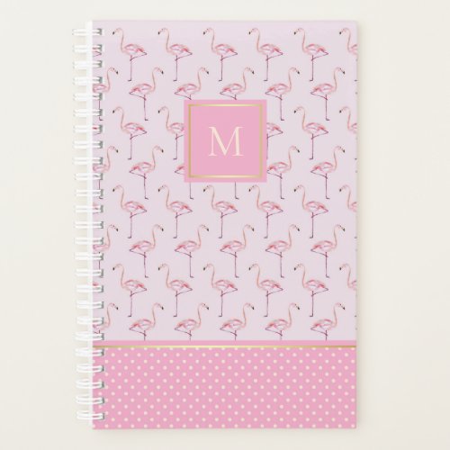Trendy Pink Flamingos and Dots with Monogram Planner