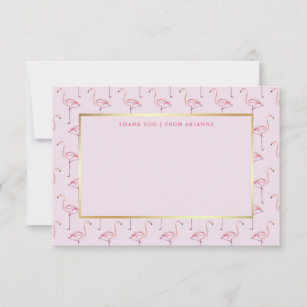 Trendy Pink Flamingos and Faux Gold Thank You Card