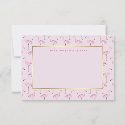 Trendy Pink Flamingos and Faux Gold Thank You Card