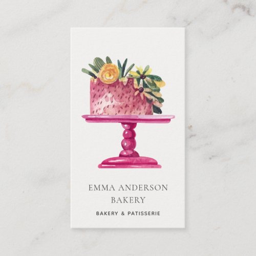 TRENDY PINK FLORAL CAKE PATISSERIE CUPCAKE BAKERY BUSINESS CARD