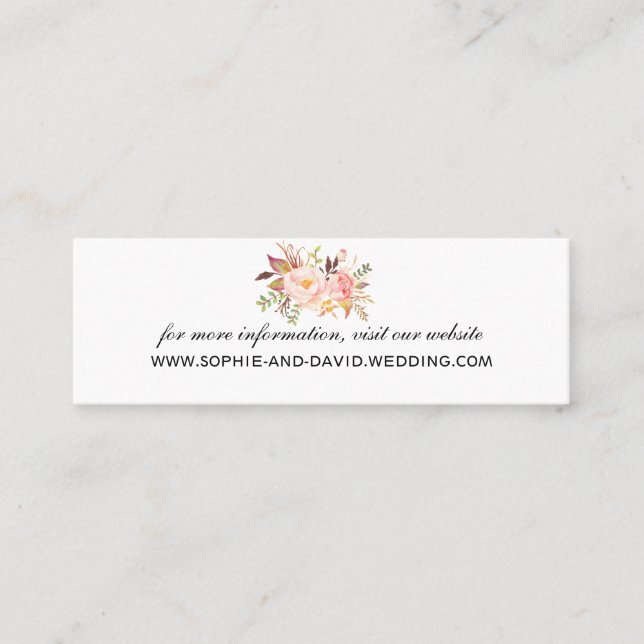 Trendy Pink Flowers Burgundy Website Wedding Mini Business Card (Front)