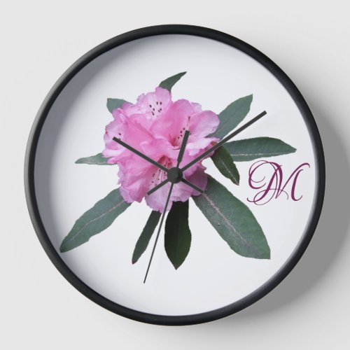 Trendy pink flowers M monogram floral modern boho  Clock