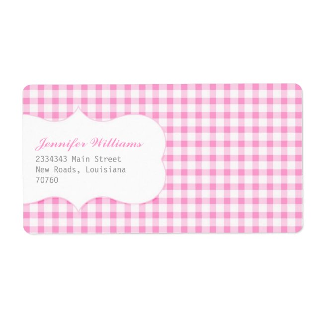 Trendy Pink Gingham Label (Front)