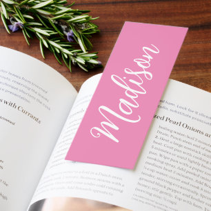 Trendy Pink Girls Name Handwritten Script Custom Bookmarks