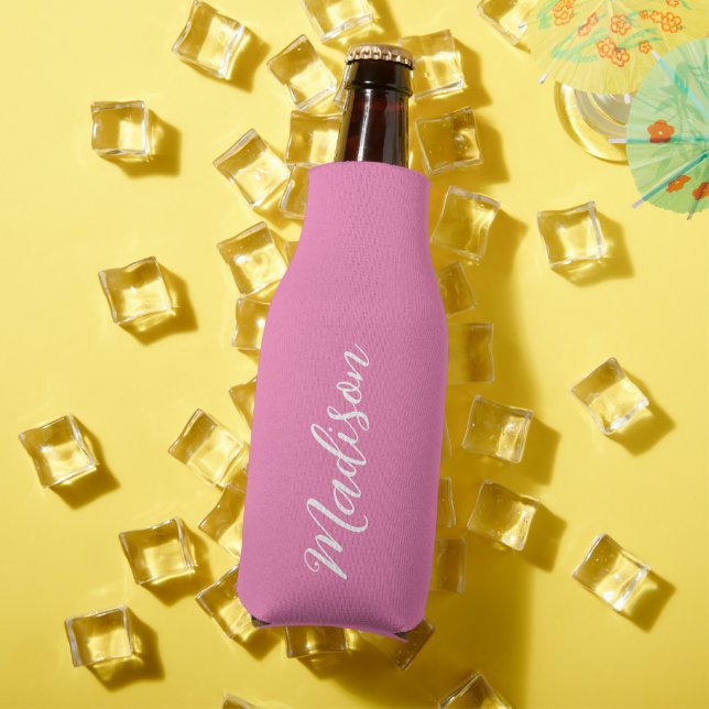 Trendy Pink Girls Name Handwritten Script Custom Bottle Cooler (In Situ Summer)