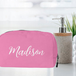 Trendy Pink Girls Name Handwritten Script Custom Dopp Kit