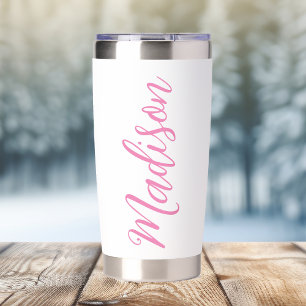 Trendy Pink Girls Name Handwritten Script Custom Insulated Tumbler