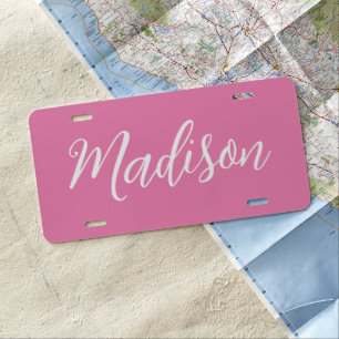 Trendy Pink Girls Name Handwritten Script Custom License Plate
