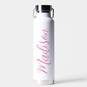 Trendy Pink Girls Name Handwritten Script Custom Water Bottle