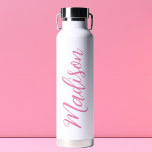 Trendy Pink Girls Name Handwritten Script Custom Water Bottle<br><div class="desc">A cute personalized pink monogram water bottle for a girl who loves simple,  handwritten gifts. Beautiful cursive script down the side of your bottle spelling out your name.</div>