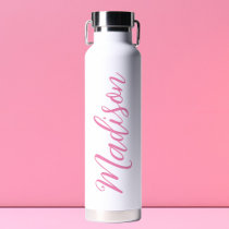 Trendy Pink Girls Name Handwritten Script Custom Water Bottle