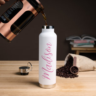 Trendy Pink Girls Name Handwritten Script Custom Water Bottle