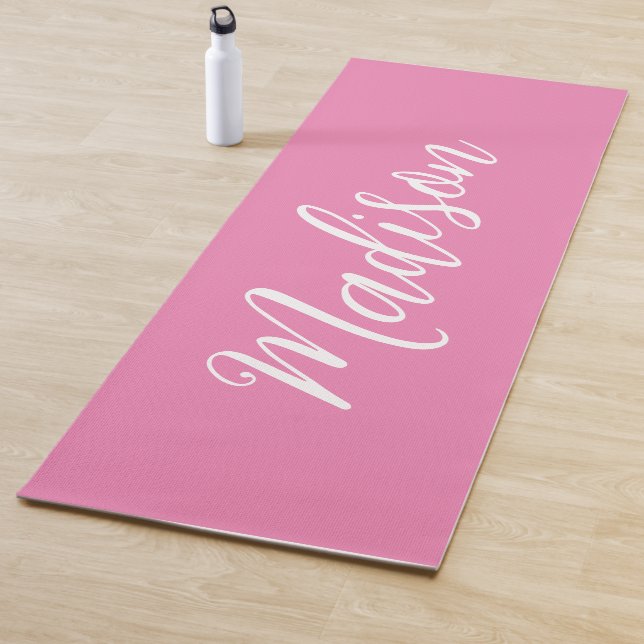 Trendy Pink Girls Name Handwritten Script Custom Yoga Mat (In Situ)