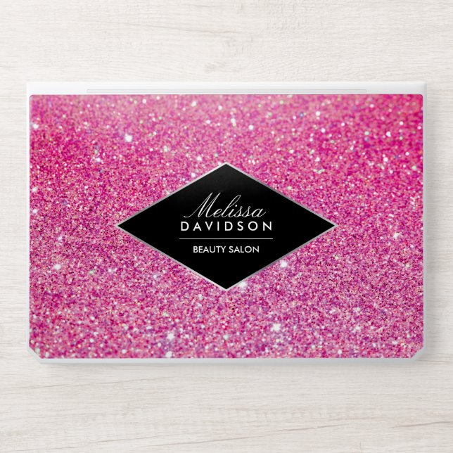 Trendy Pink Glitter and Glamour HP Laptop Skin (Front)