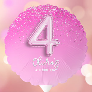Trendy Pink Glitter Balloon 4th Birthday Party