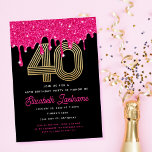 Trendy Pink Glitter Drip 40th Birthday Invitation<br><div class="desc">Celebrate with these trendy glitter drip inspired 40th birthday invitations.</div>