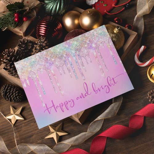 Trendy Pink Glitter Drips Christmas holiday  Postcard