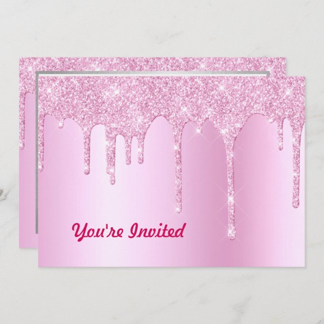 Trendy Pink Glitter Drips Graphic Birthday Invitation (Front/Back)
