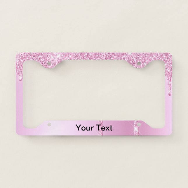 Trendy Pink Glitter Drips Graphic License Plate Frame (Front)