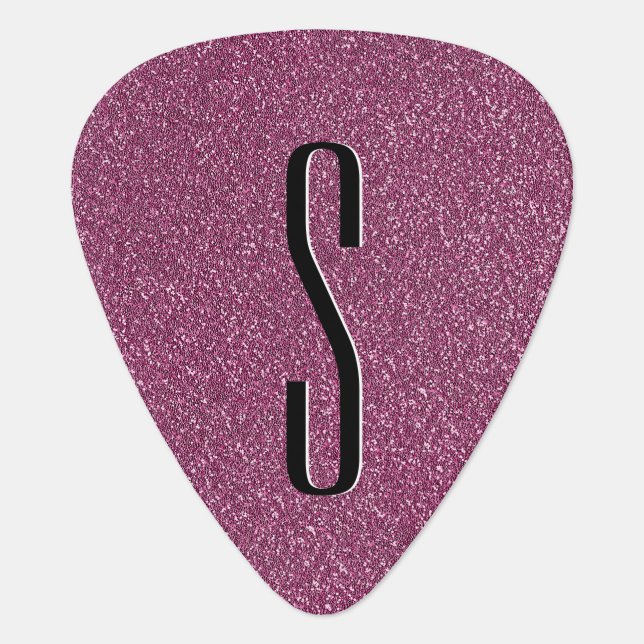 Trendy Pink Glitter Glam Stylish Monogrammed Guitar Pick (Front)
