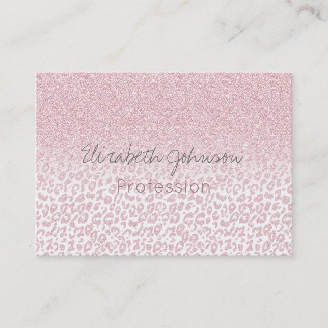 Trendy Pink Glitter & Leopard Print Ombre Design Business Card (Front)
